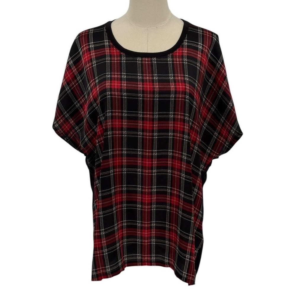 Tommy Hilfiger Black Plaid Trim Top Polyester‎ Viscose Spandex (Size 1X)